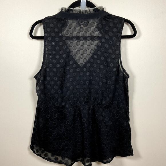 ECI New York Black Whimsygoth Polka Dot Ruffled‎ Sleeveless Top Pearl Buttons 12 - Picture 4 of 7